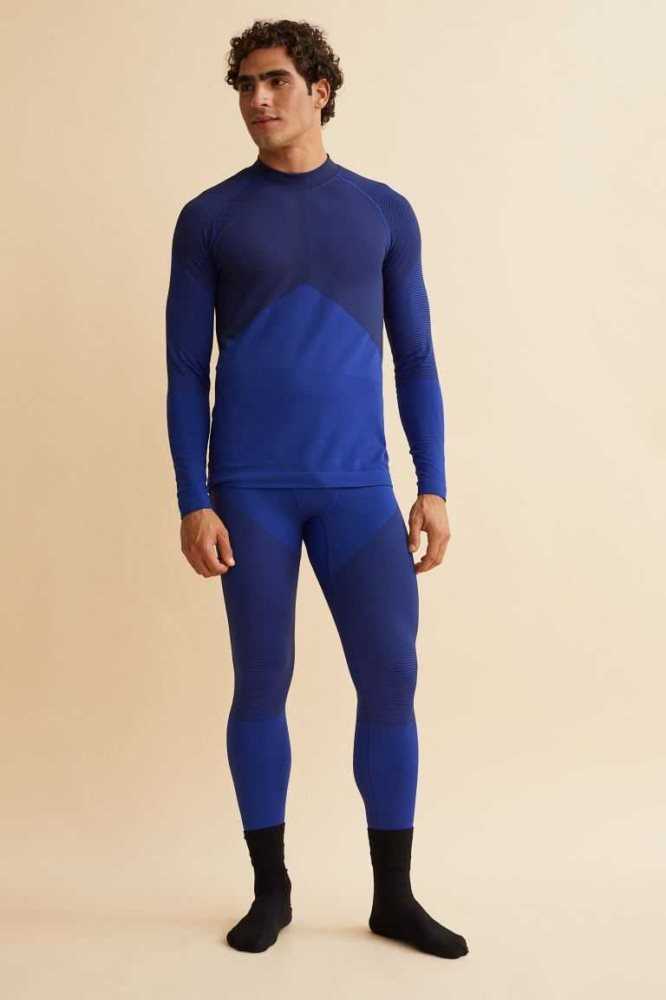 Camiseta H&M Seamless Base Layer Hombre Azules Claro Azules Oscuro | 865730FRP