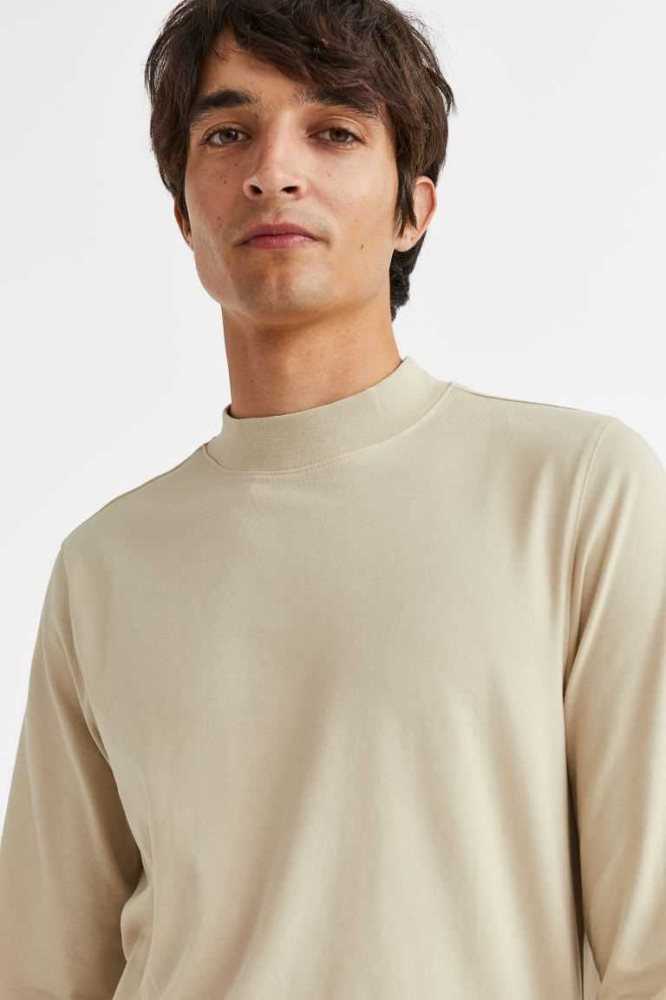 Camiseta H&M Slim Fit Mock-turtleneck Hombre Beige Claro | 102947GRE