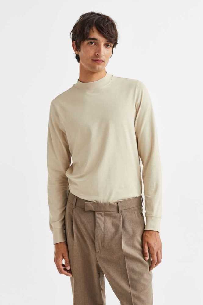 Camiseta H&M Slim Fit Mock-turtleneck Hombre Beige Claro | 102947GRE