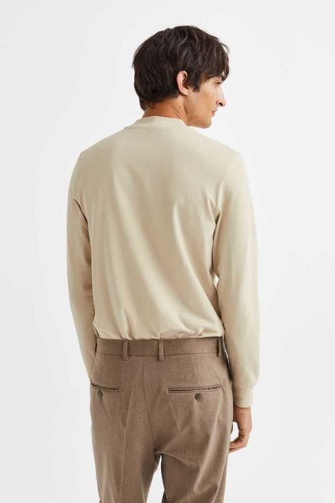 Camiseta H&M Slim Fit Mock-turtleneck Hombre Beige Claro | 102947GRE