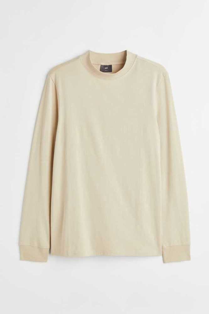 Camiseta H&M Slim Fit Mock-turtleneck Hombre Beige Claro | 102947GRE