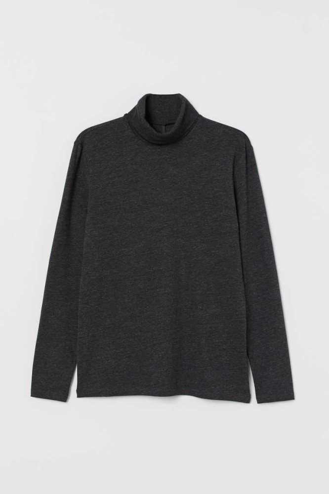 Camiseta H&M Slim Fit Turtleneck Hombre Negros | 410327NBD