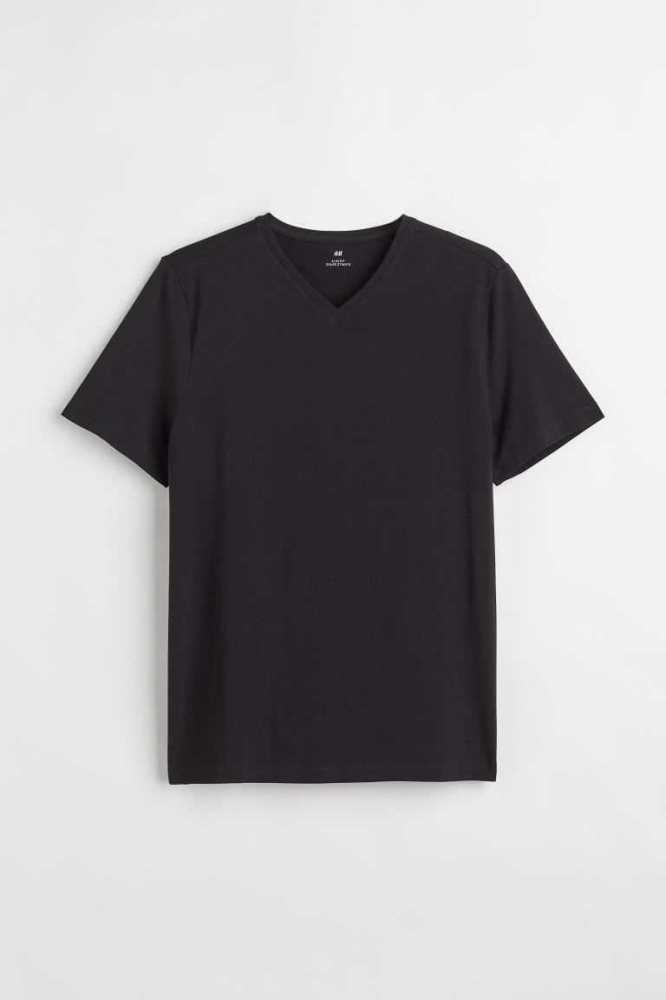 Camiseta H&M Slim Fit V-neck Hombre Negros | 492816EPA