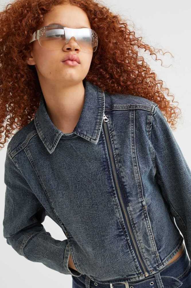 Chaquetas H&M Denim Ciclismo Mujer Azules | 169458NTO