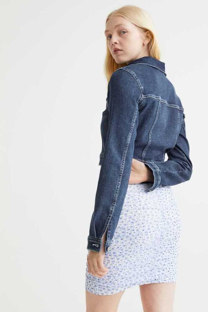 Chaquetas H&M Denim Crop Mujer Azules Oscuro | 073829WSQ