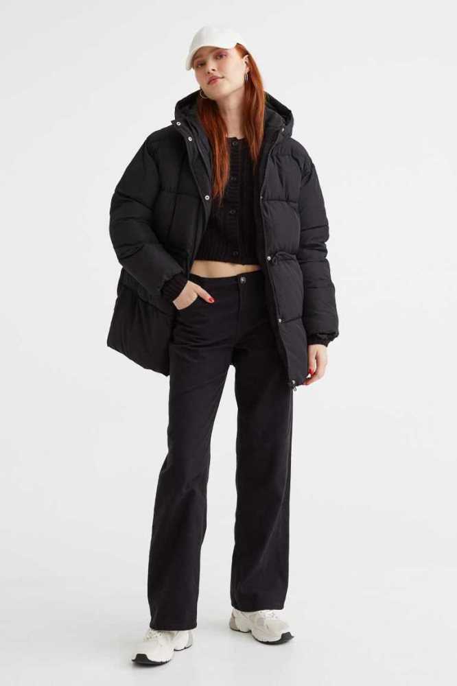 Chaquetas H&M Drawstring-waist Puffer Mujer Negros | 728354ZMO