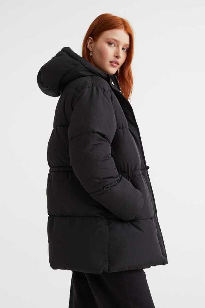 Chaquetas H&M Drawstring-waist Puffer Mujer Negros | 728354ZMO