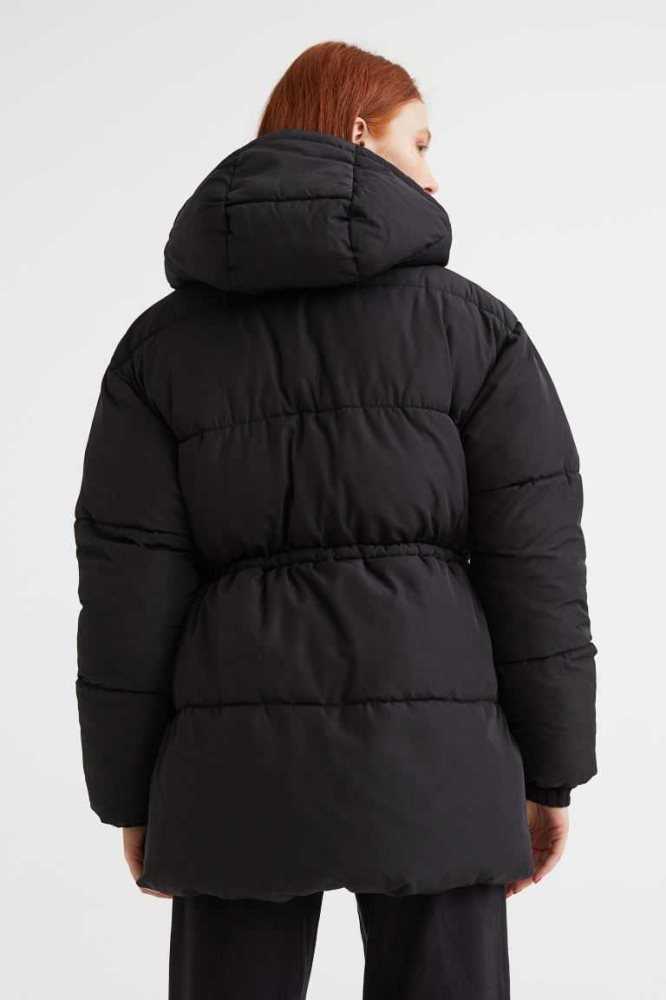 Chaquetas H&M Drawstring-waist Puffer Mujer Negros | 728354ZMO