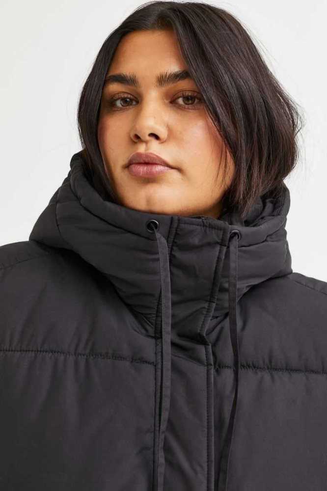 Chaquetas H&M Encapuchado Puffer Mujer Negros | 027451CEH