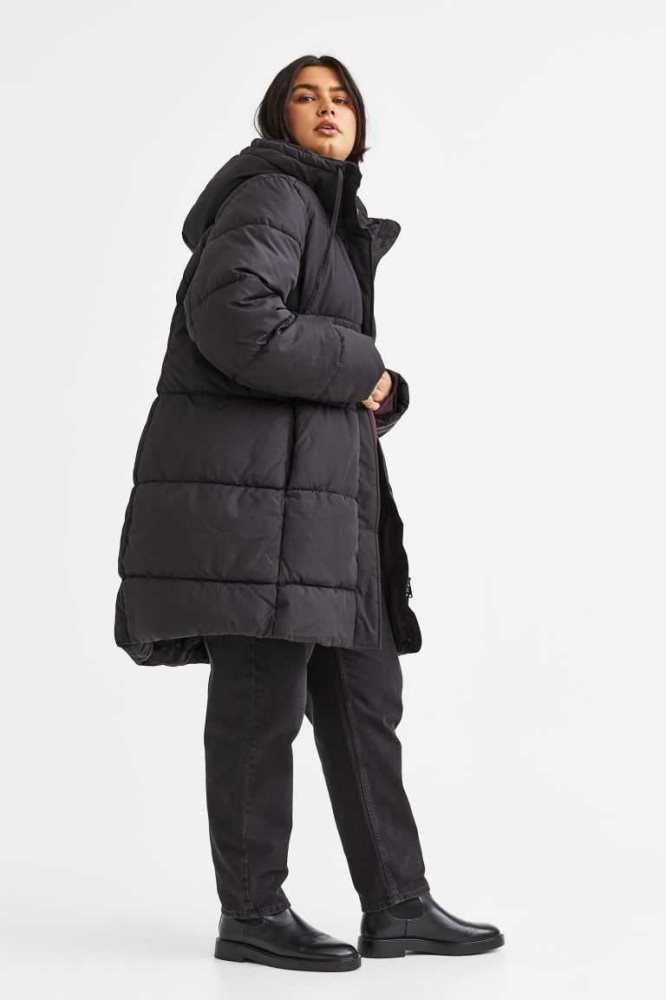 Chaquetas H&M Encapuchado Puffer Mujer Negros | 027451CEH