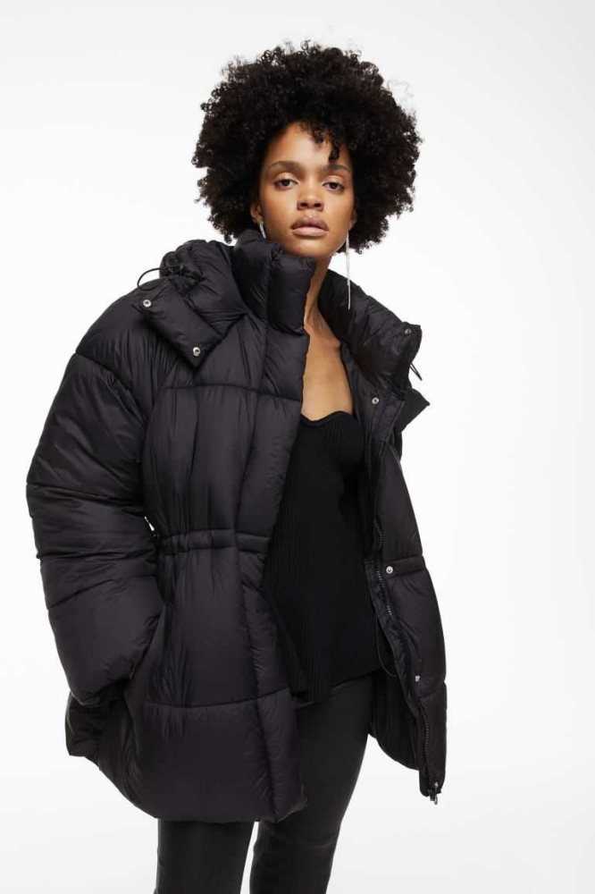 Chaquetas H&M Encapuchado Puffer Mujer Negros | 528769LCY