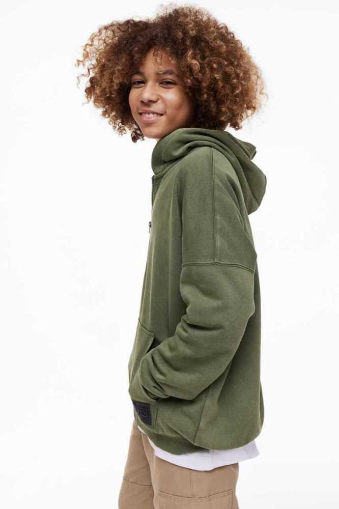 Chaquetas H&M Encapuchado Sweatshirt Niños Kaki Oscuro Verdes | 307412LND