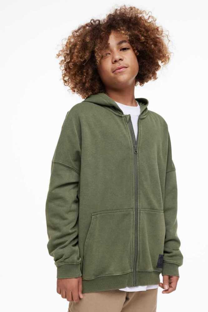 Chaquetas H&M Encapuchado Sweatshirt Niños Kaki Oscuro Verdes | 307412LND