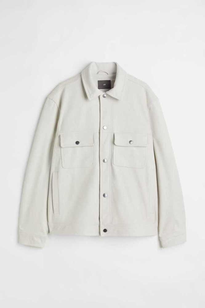 Chaquetas H&M Faux Gamuza Shacket Hombre Creme | 508392UYN