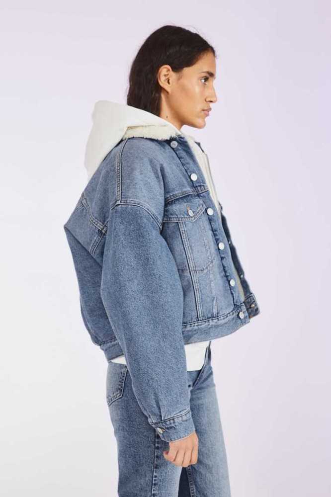 Chaquetas H&M Fleece-lined Denim Mujer Azules Creme | 406532TEP