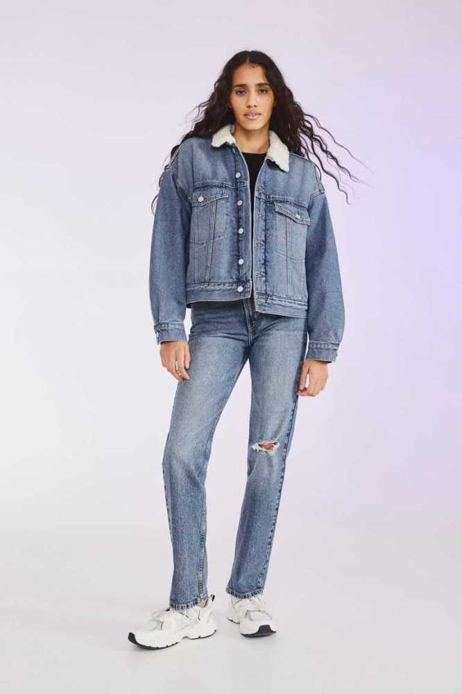 Chaquetas H&M Fleece-lined Denim Mujer Azules Creme | 406532TEP