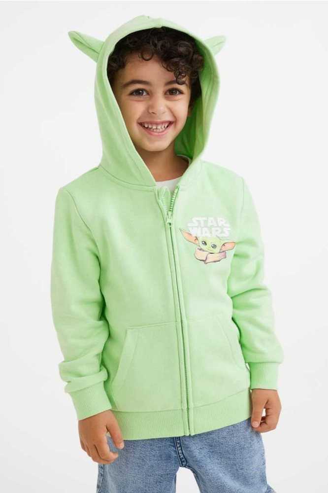 Chaquetas H&M HoodedEar Appliques Niños Verdes Claro | 724361MFQ