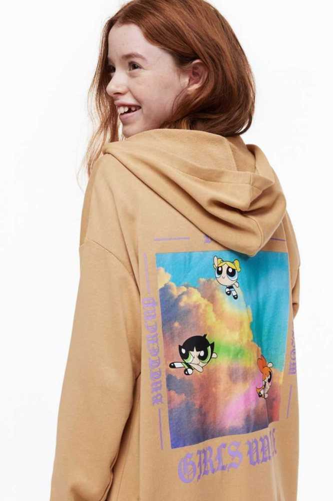 Chaquetas H&M Oversized Printed Encapuchado Niños Beige | 852079RAK