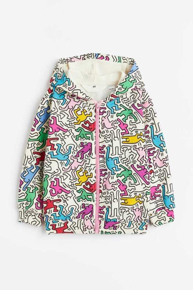 Chaquetas H&M Patterned Encapuchado Niños Beige Blancos | 974231MTC