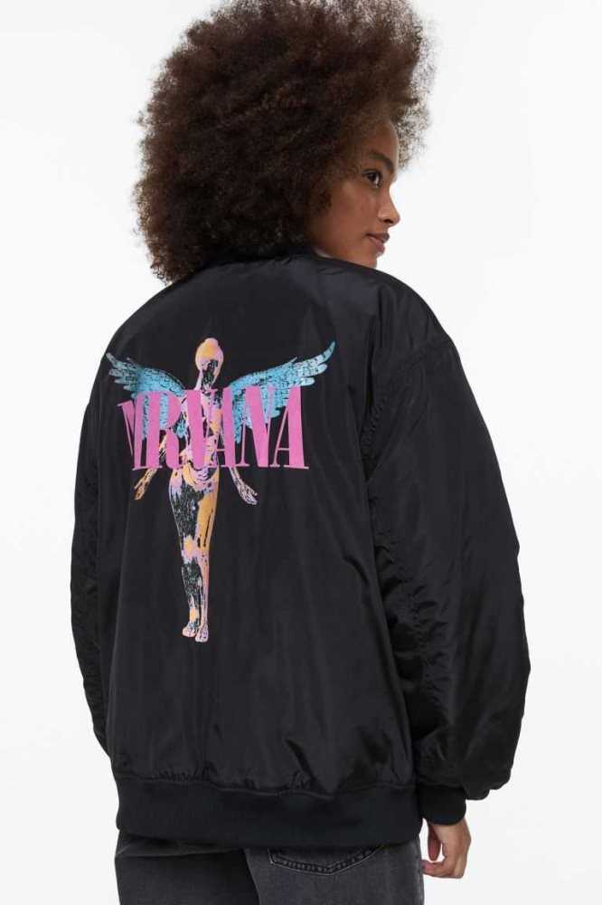 Chaquetas H&M Printed Bomber Mujer Negros | 025147JUT