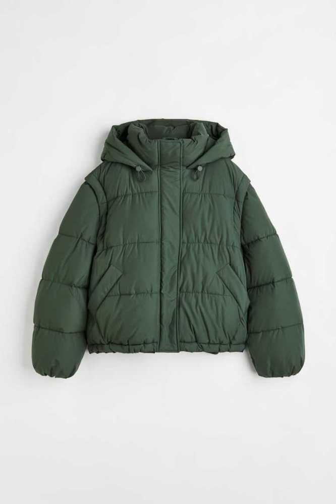 Chaquetas H&M PufferDetachable Sleeves Mujer Verdes Oscuro | 346897LMH