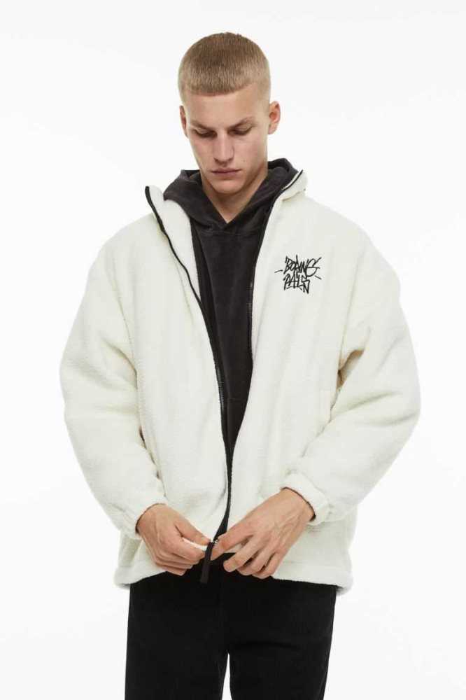 Chaquetas H&M Regular Fit Fleece Hombre Blancos | 275041TFQ