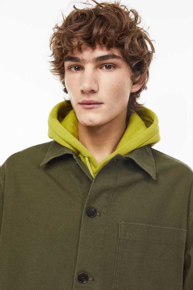 Chaquetas H&M Regular Fit Twill Shacket Hombre Kaki Oscuro Verdes | 981402ZTU