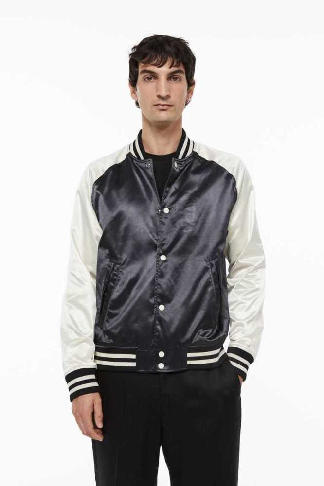 Chaquetas H&M Satin Baseball Hombre Creme Negros | 538209RQA