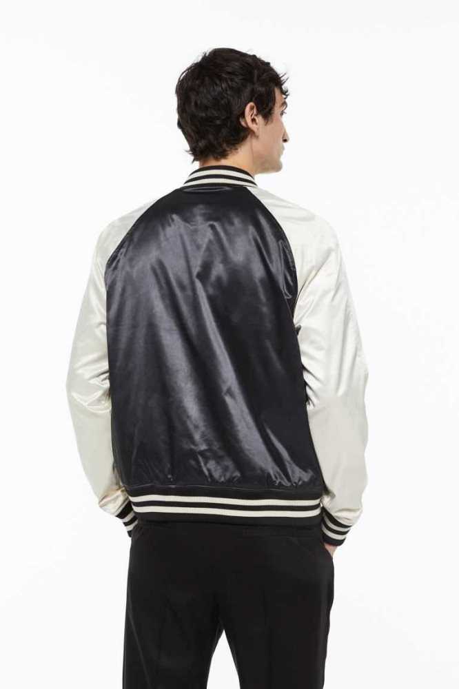 Chaquetas H&M Satin Baseball Hombre Creme Negros | 538209RQA