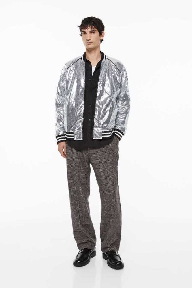 Chaquetas H&M Sequined Bomber Hombre Plateados | 936485ULY