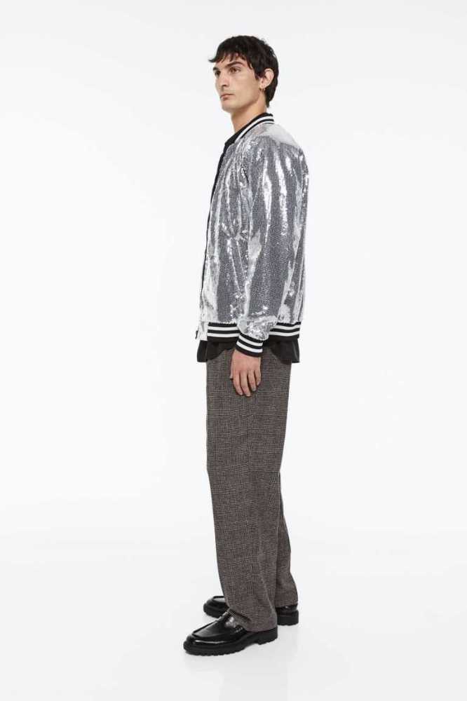 Chaquetas H&M Sequined Bomber Hombre Plateados | 936485ULY