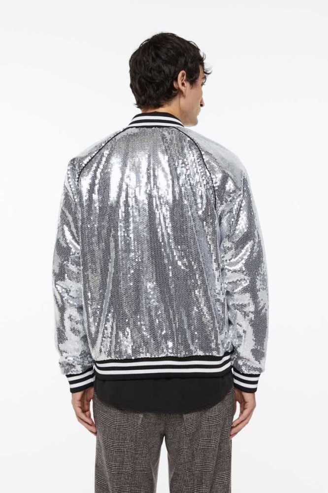 Chaquetas H&M Sequined Bomber Hombre Plateados | 936485ULY