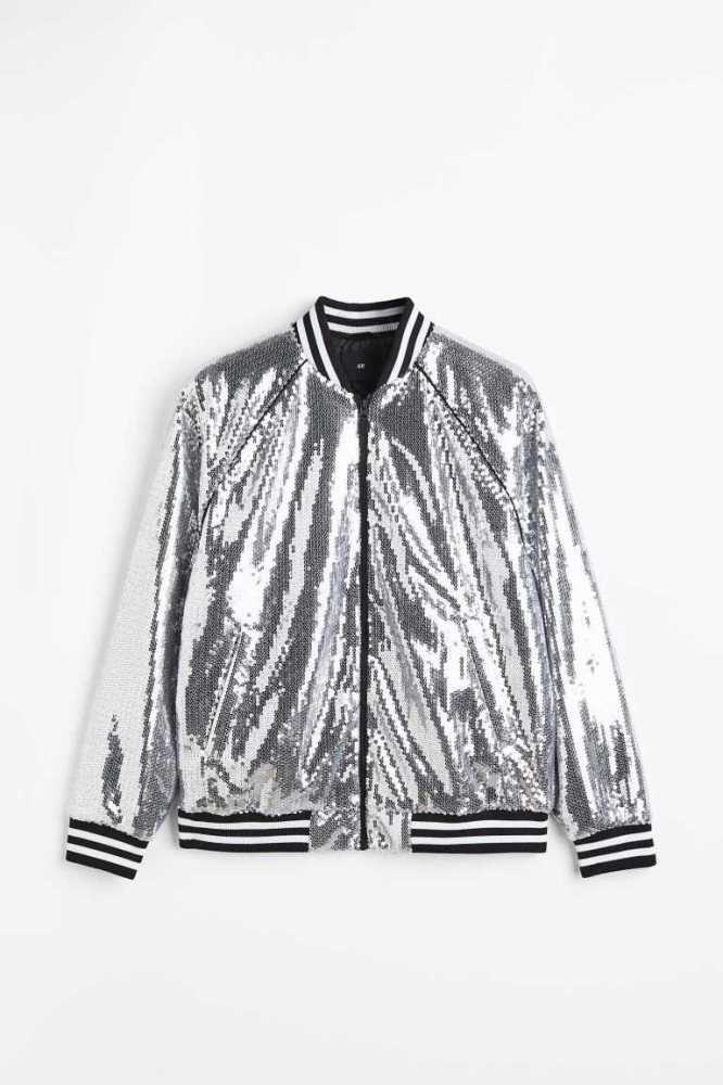 Chaquetas H&M Sequined Bomber Hombre Plateados | 936485ULY