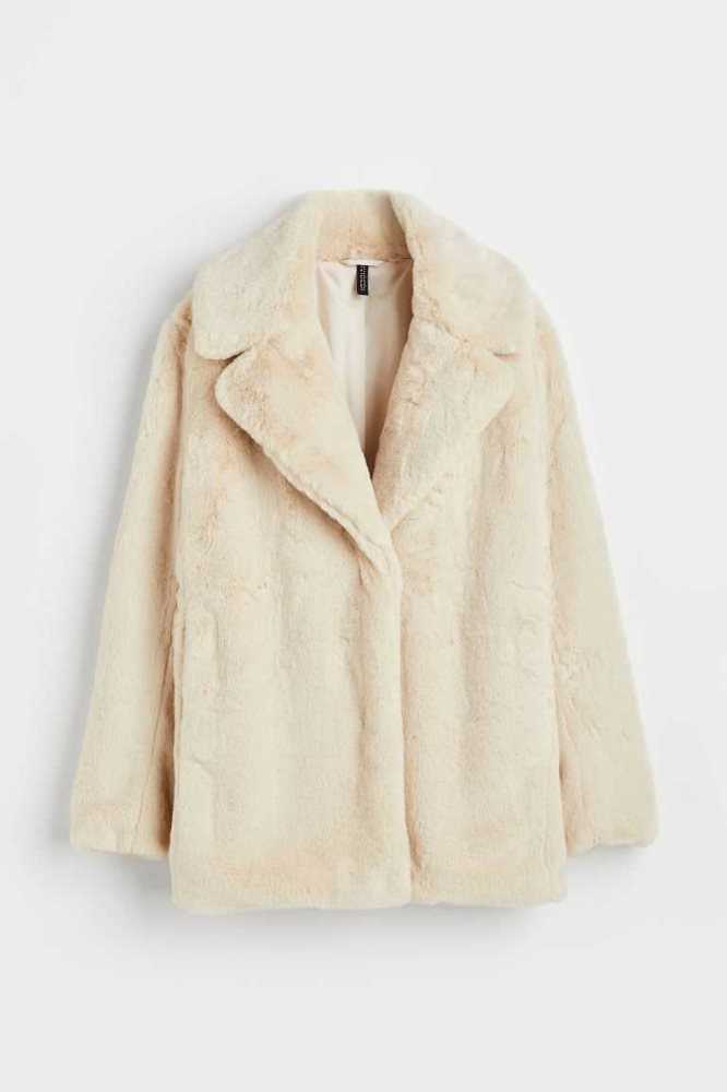 Chaquetas H&M Single-breasted Faux-fur Mujer Beige Claro | 012354OIT