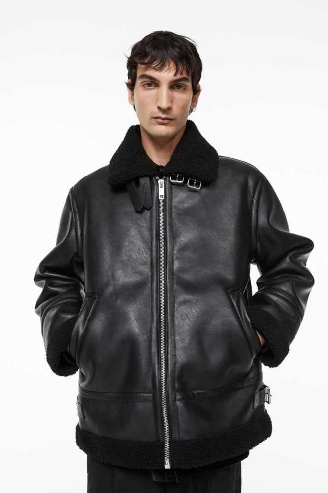 Chaquetas H&M Teddy-lined Hombre Negros | 183495ADS