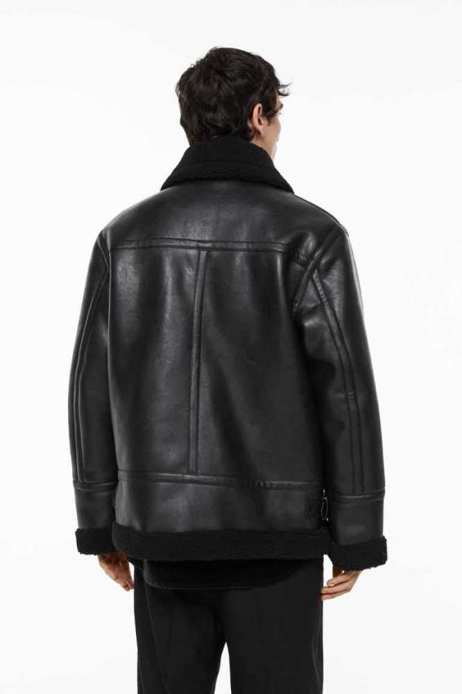 Chaquetas H&M Teddy-lined Hombre Negros | 183495ADS