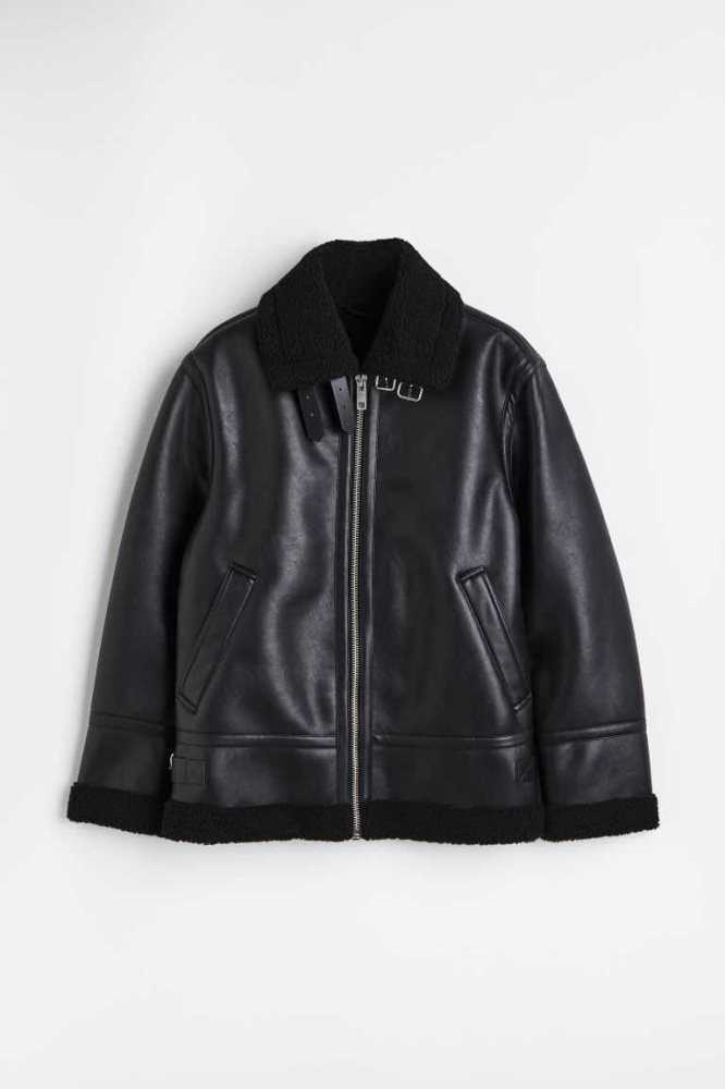 Chaquetas H&M Teddy-lined Hombre Negros | 183495ADS