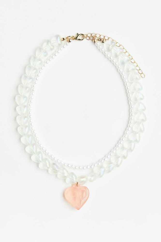 Collar H&M Double-strand Beaded Mujer Blancos Rosas Claro | 705821ZWJ