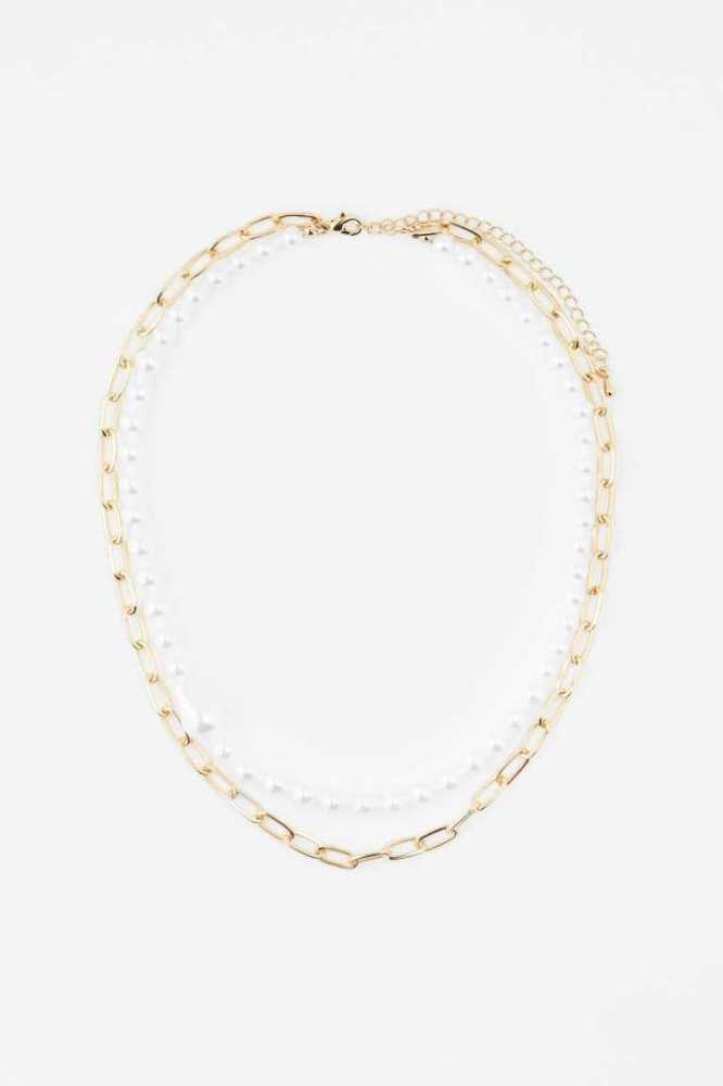 Collar H&M Double-strand Mujer Dorados Blancos | 684250RJY