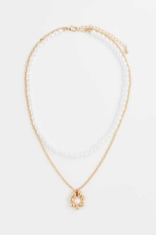 Collar H&M Double-strand Pendant Mujer Dorados Blancos | 609423AXO