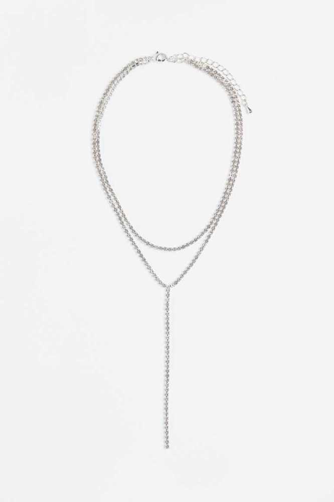 Collar H&M Double-strand Rhinestone Mujer Plateados | 601752MNJ