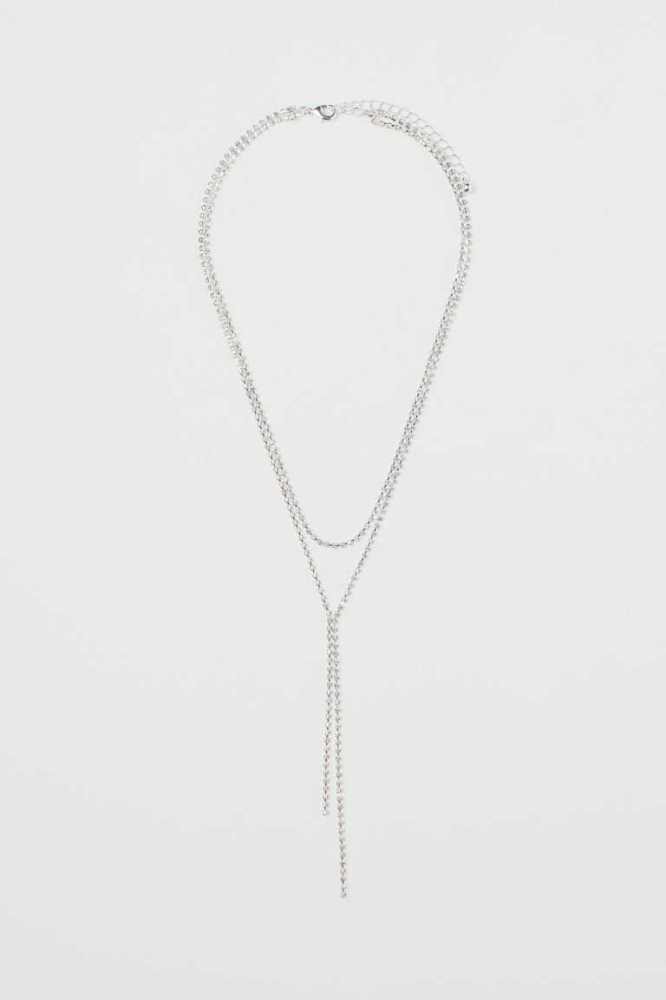 Collar H&M Double-strand Rhinestone Mujer Plateados | 601752MNJ