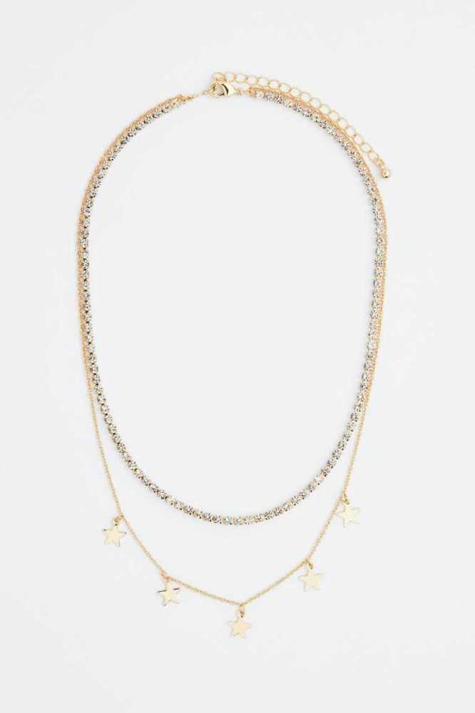 Collar H&M Double-strand Rhinestone Mujer Dorados | 756214IVM