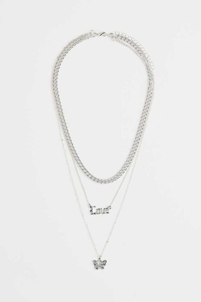 Collar H&M Double-strand Rhinestone-pendant Mujer Plateados | 146735ITE