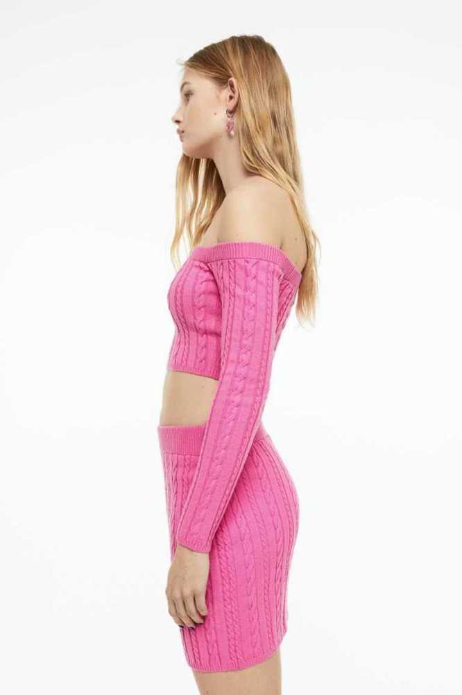 Falda H&M Cable-knit mini Mujer Rosas | 783295NBO