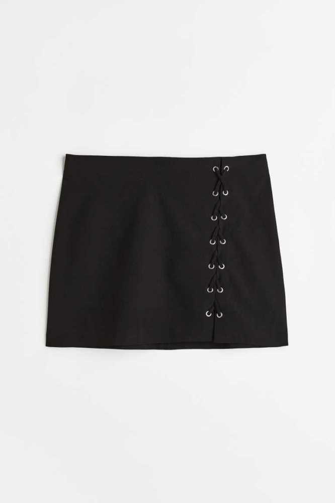 Falda H&M Lacing-detail Twill Mujer Negros | 052146MTP