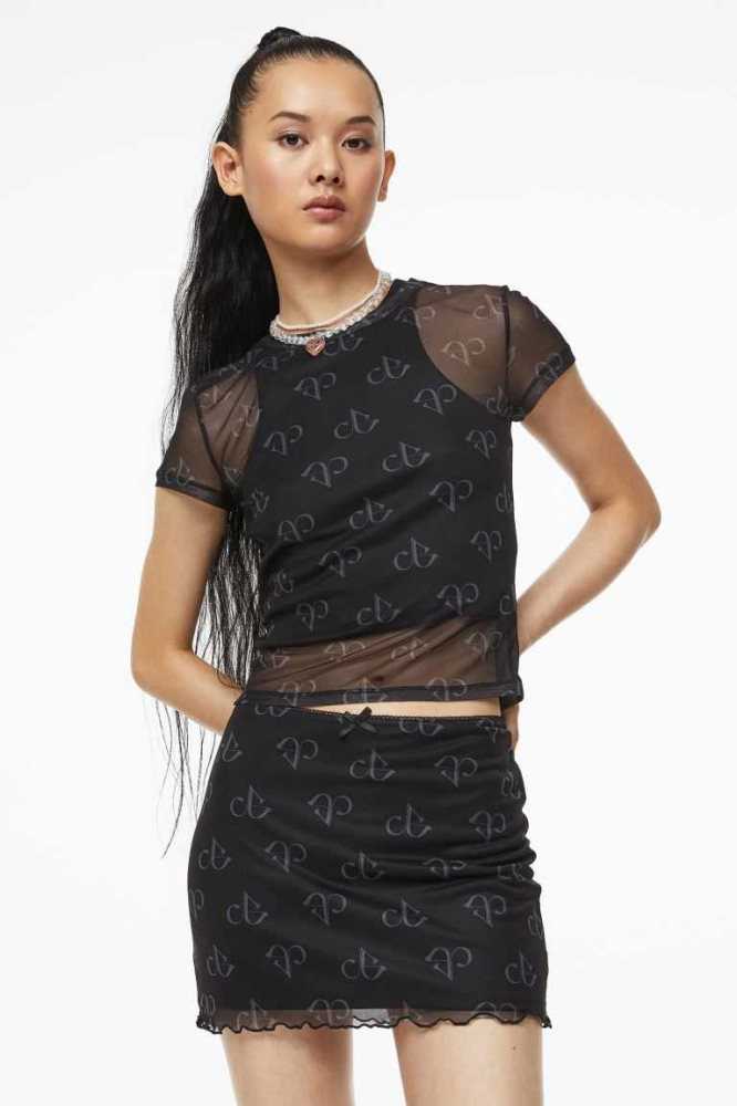 Falda H&M Mesh Mini Mujer Negros | 523980MGT