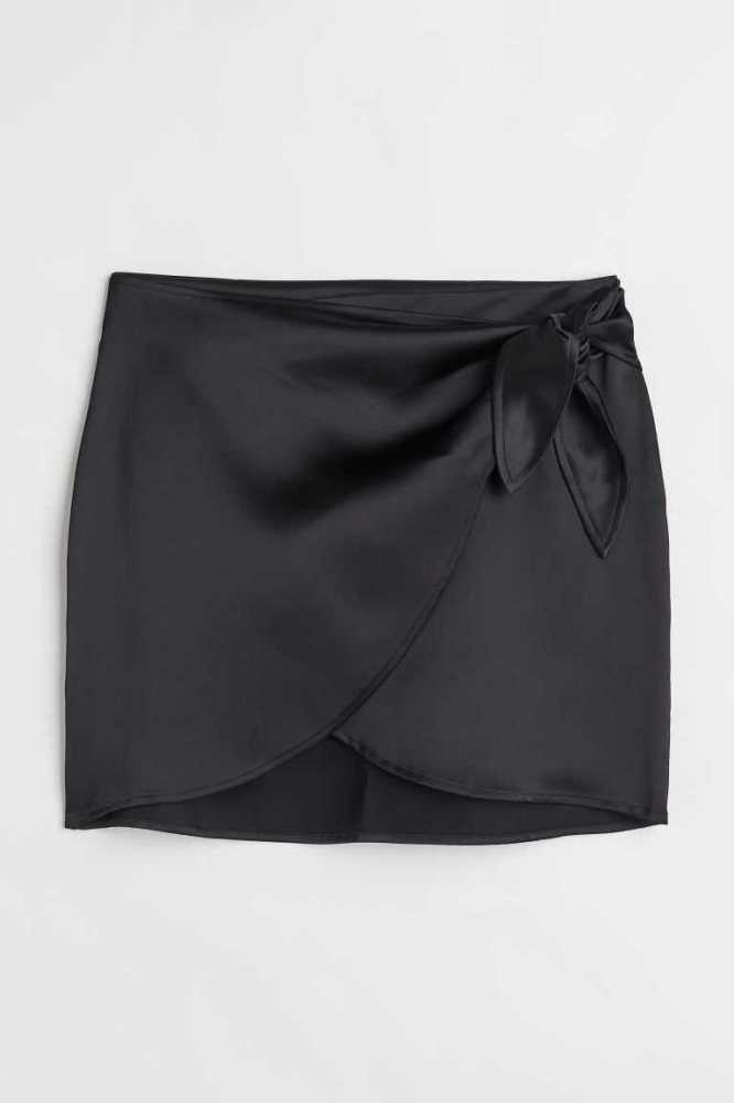 Falda H&M Satin Wrapover Mujer Negros | 087624CEB