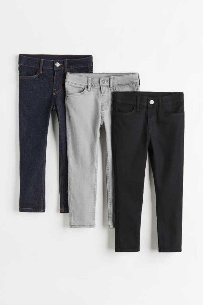 Jeans H&M 3-pack Comodidad Stretch Slim Fit Niños Negros Azules Oscuro | 643982JDY