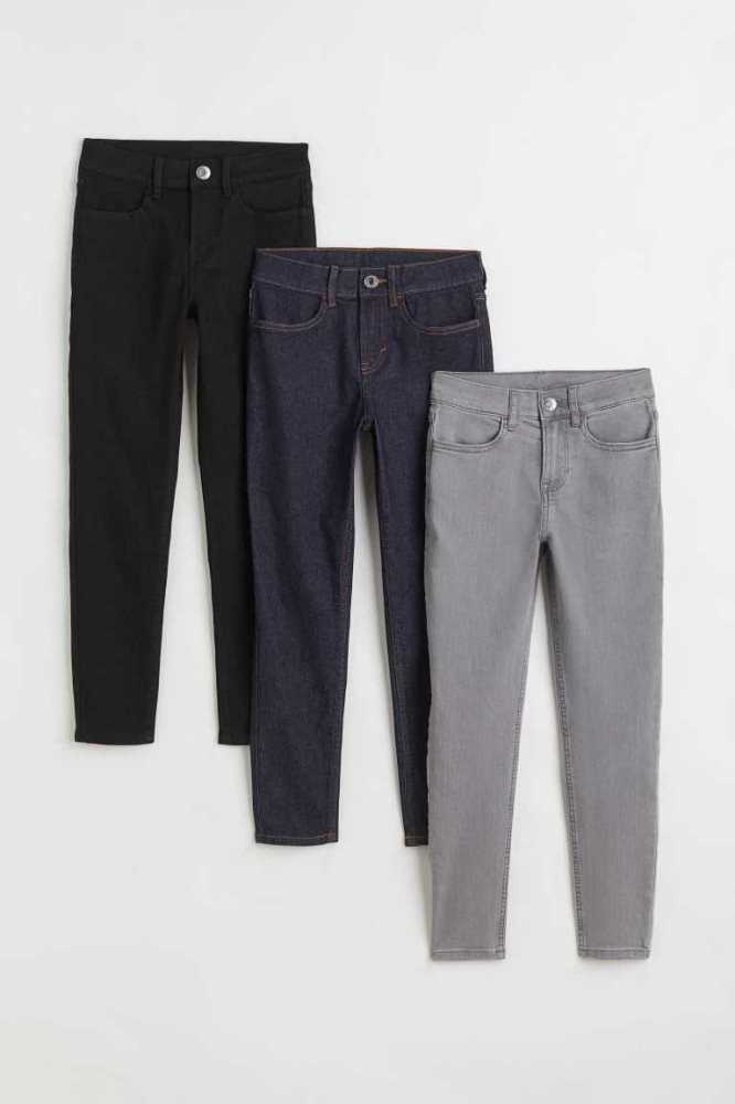 Jeans H&M 3-pack Slim Fit Stretch Niños Negros Grises Azules | 786025BHG